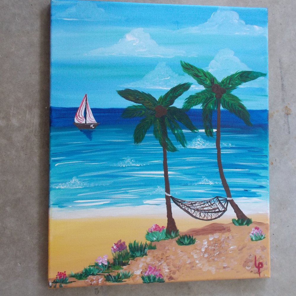 "Seaside Vacation" acrylic painting, 16"x20"